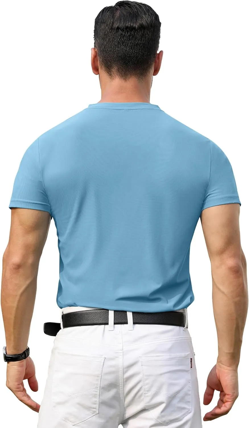 PEGENO Men's Henley Shirts Short Sleeve Moisture Wicking Quick Dry Casual Workout Athletic Golf Shirts