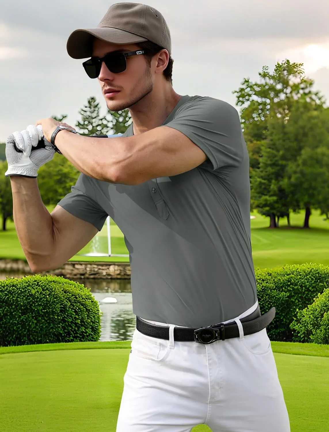 PEGENO Men's Henley Shirts Short Sleeve Moisture Wicking Quick Dry Casual Workout Athletic Golf Shirts