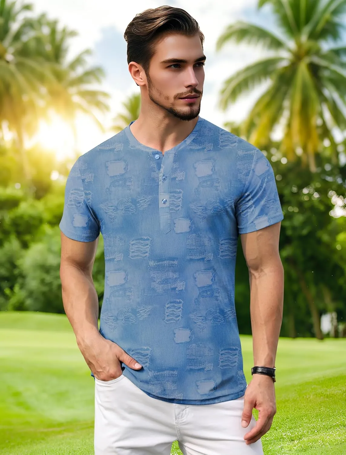 PEGENO Men's Henley Shirts Short Sleeve Moisture Wicking Quick Dry Casual Workout Athletic Golf Shirts
