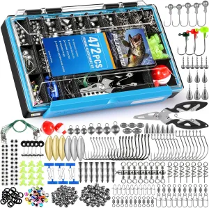 PLUSINNO 472PCS Fishing Accessories Kit, Waterproof Fishing Tackle Box with Tackle Included,