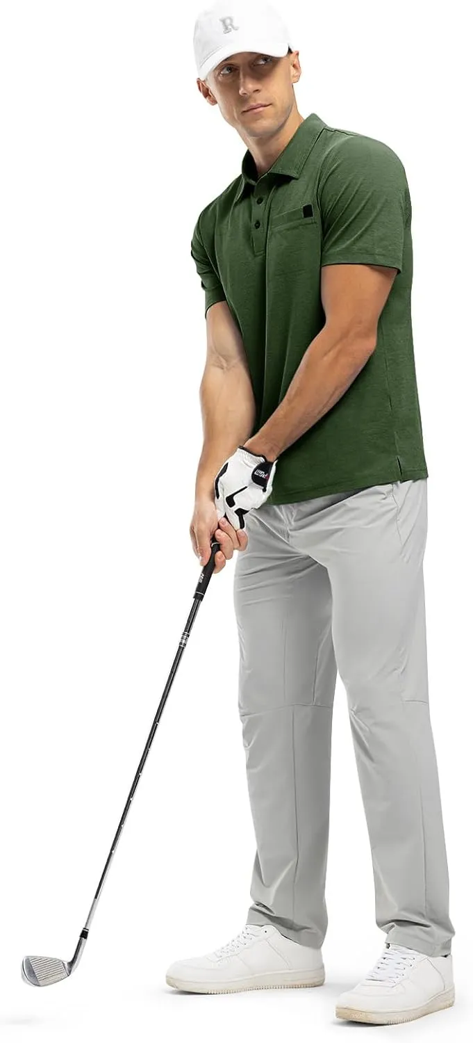 Rdruko Men's Polo Shirts Short Sleeve Dry Fit Golf Shirt with Pocket Collared Tee Shirts Athletic Casual