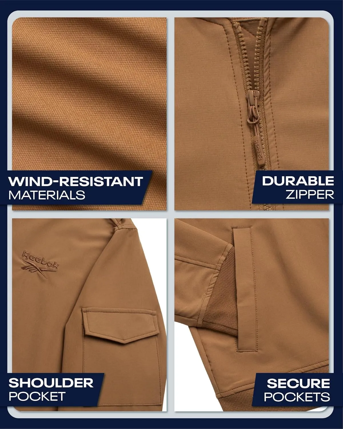 Reebok Mens Rain Jacket - Full Zip Up Lightweight Water Resistant Windbreaker Soft Shell Collar Rain Coat for Men (S-XL)