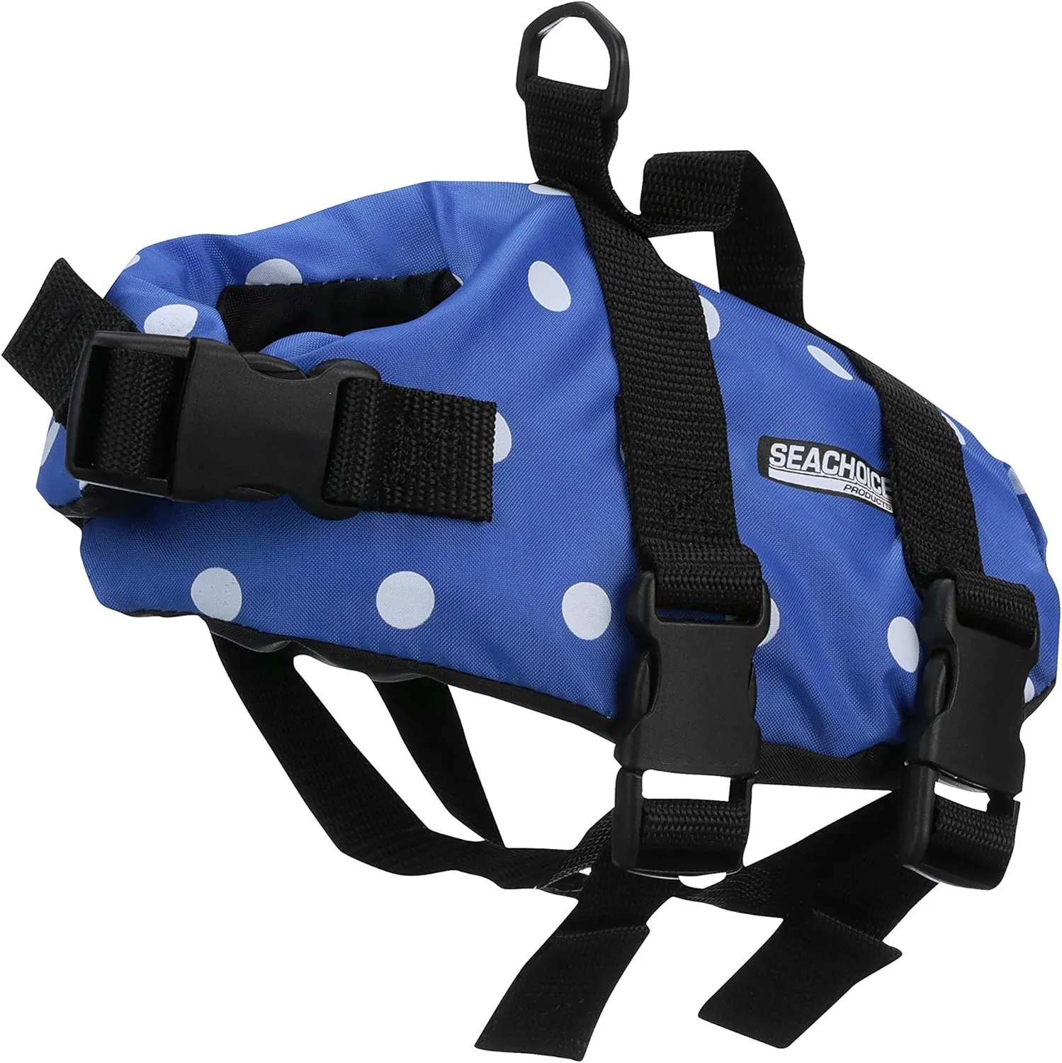 Seachoice Dog Life Vest, Adjustable Life Jacket for Dogs, w/Grab Handle, Blue Polka Dot, Size XXS, Up to 6 Lbs.