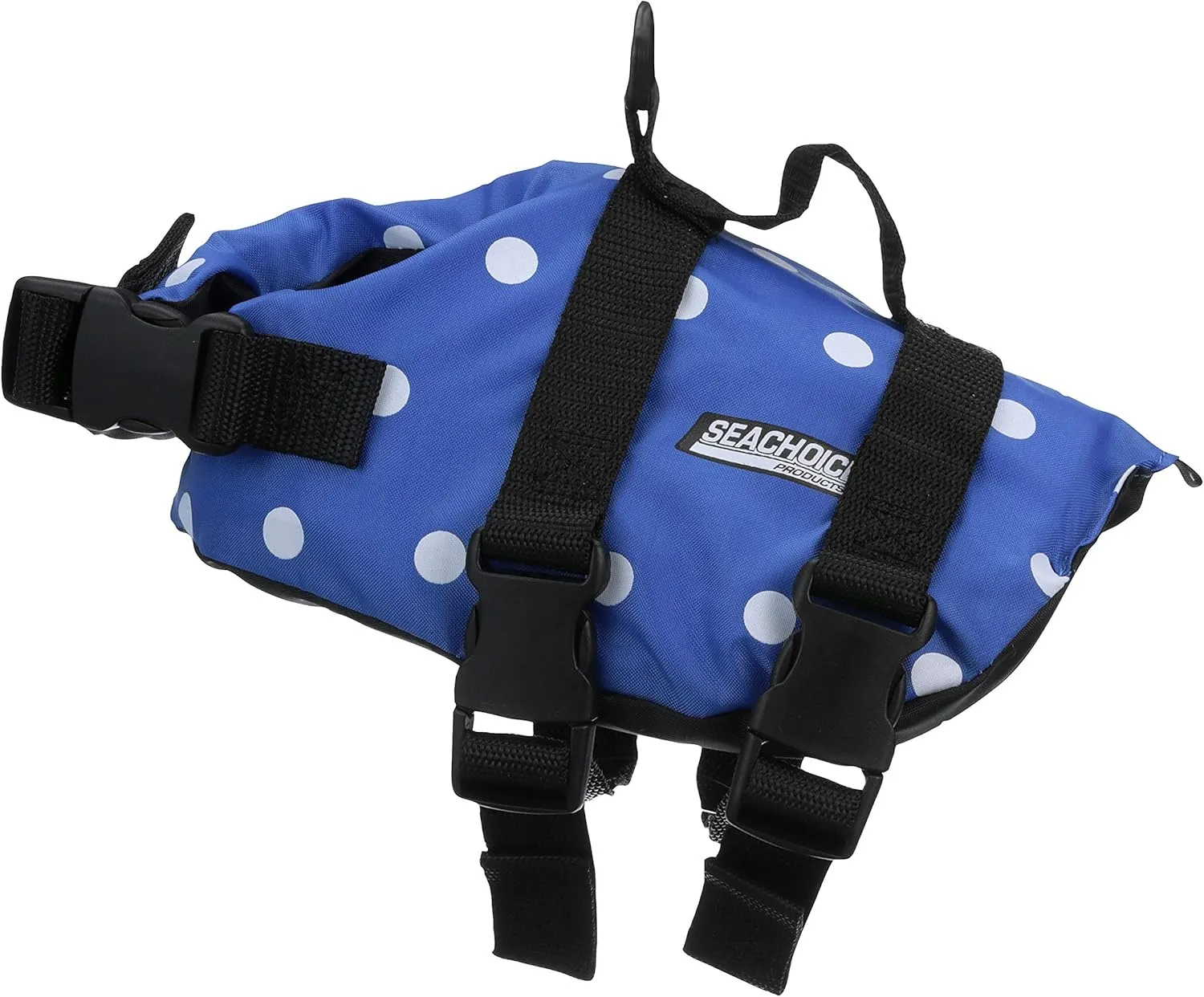 Seachoice Dog Life Vest, Adjustable Life Jacket for Dogs, w/Grab Handle, Blue Polka Dot, Size XXS, Up to 6 Lbs.