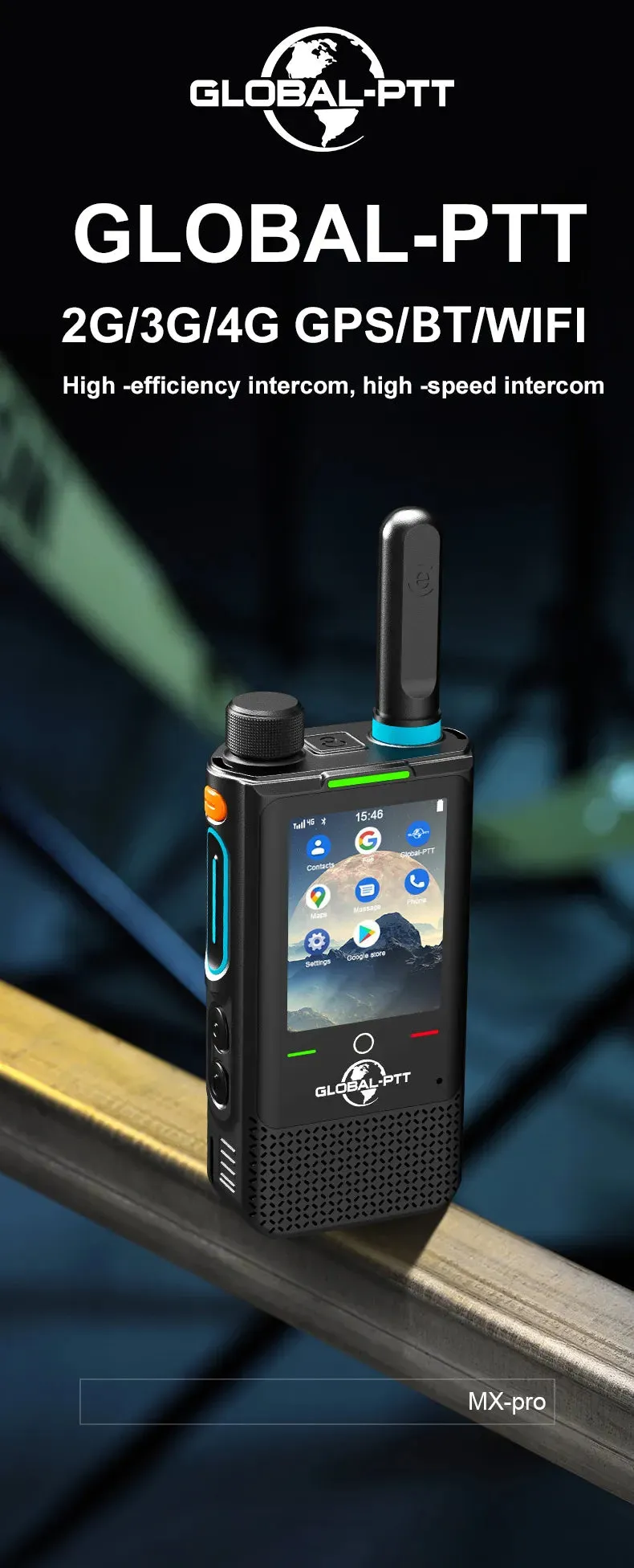 Smartphone android global-ptt MXpro walkie talkie radio mobile Cell phone zello long range Portable poc touch screen wifi GPS