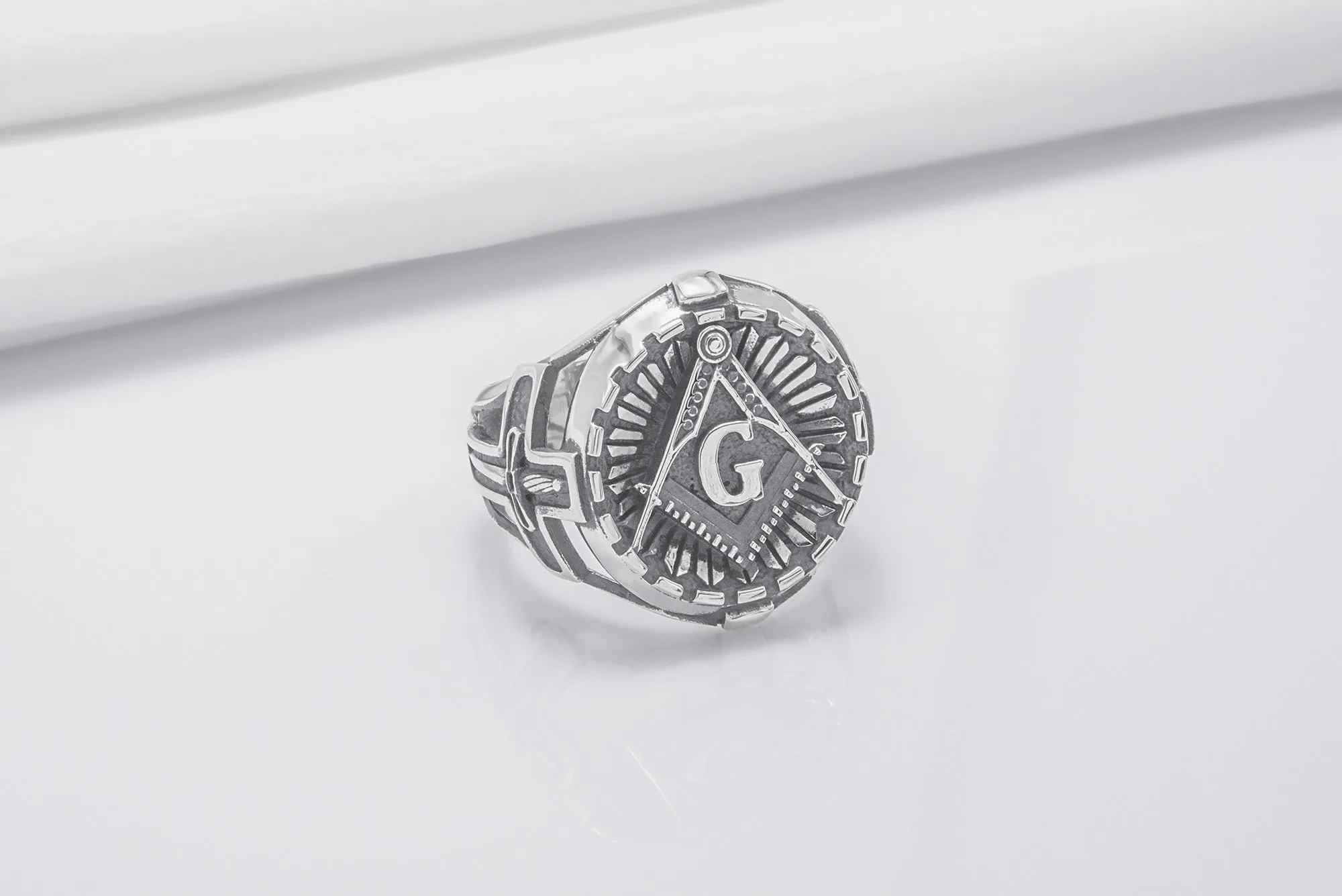 Square And Compasses Masonic Ring, Sterling Silver Handmade Jewelry