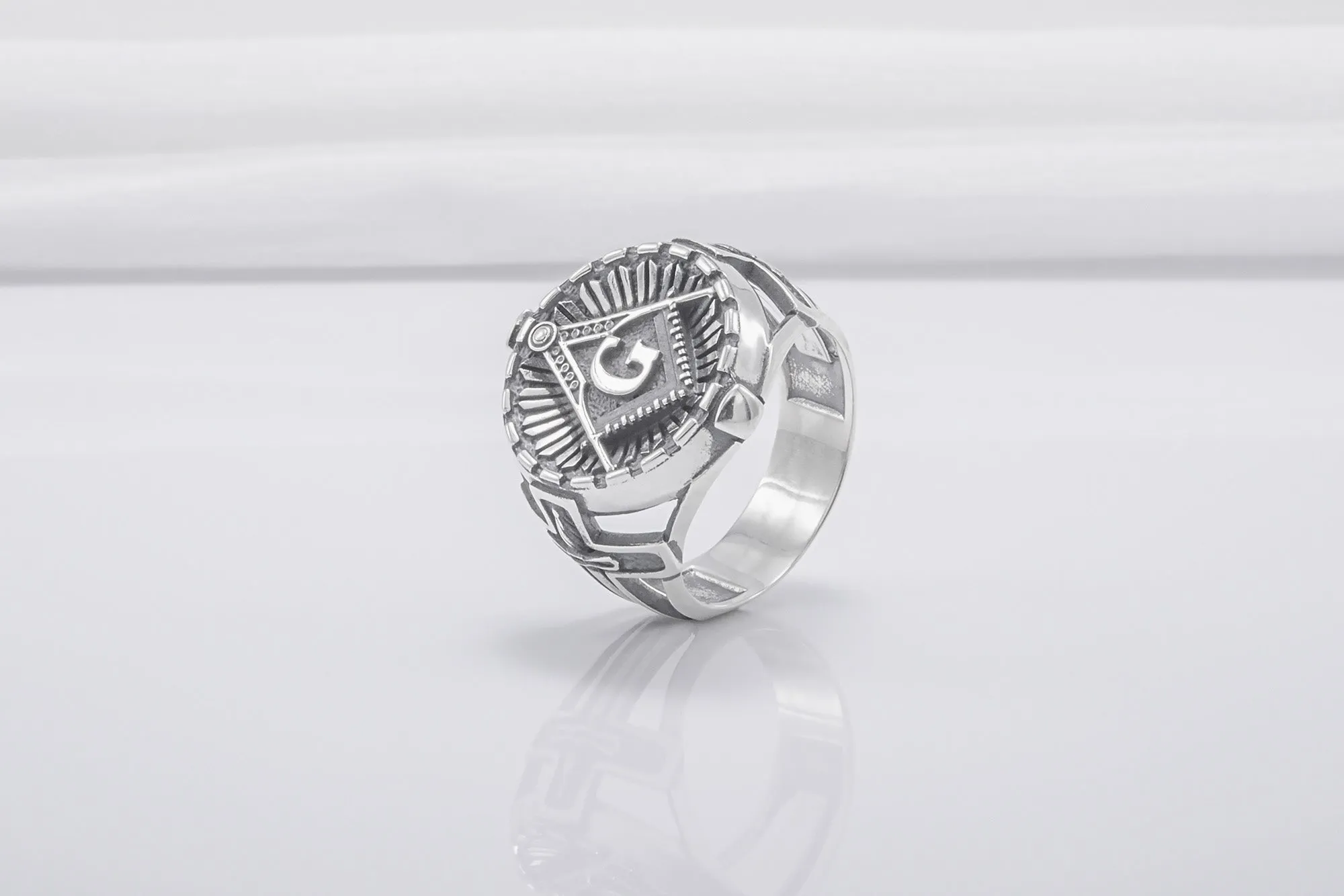 Square And Compasses Masonic Ring, Sterling Silver Handmade Jewelry