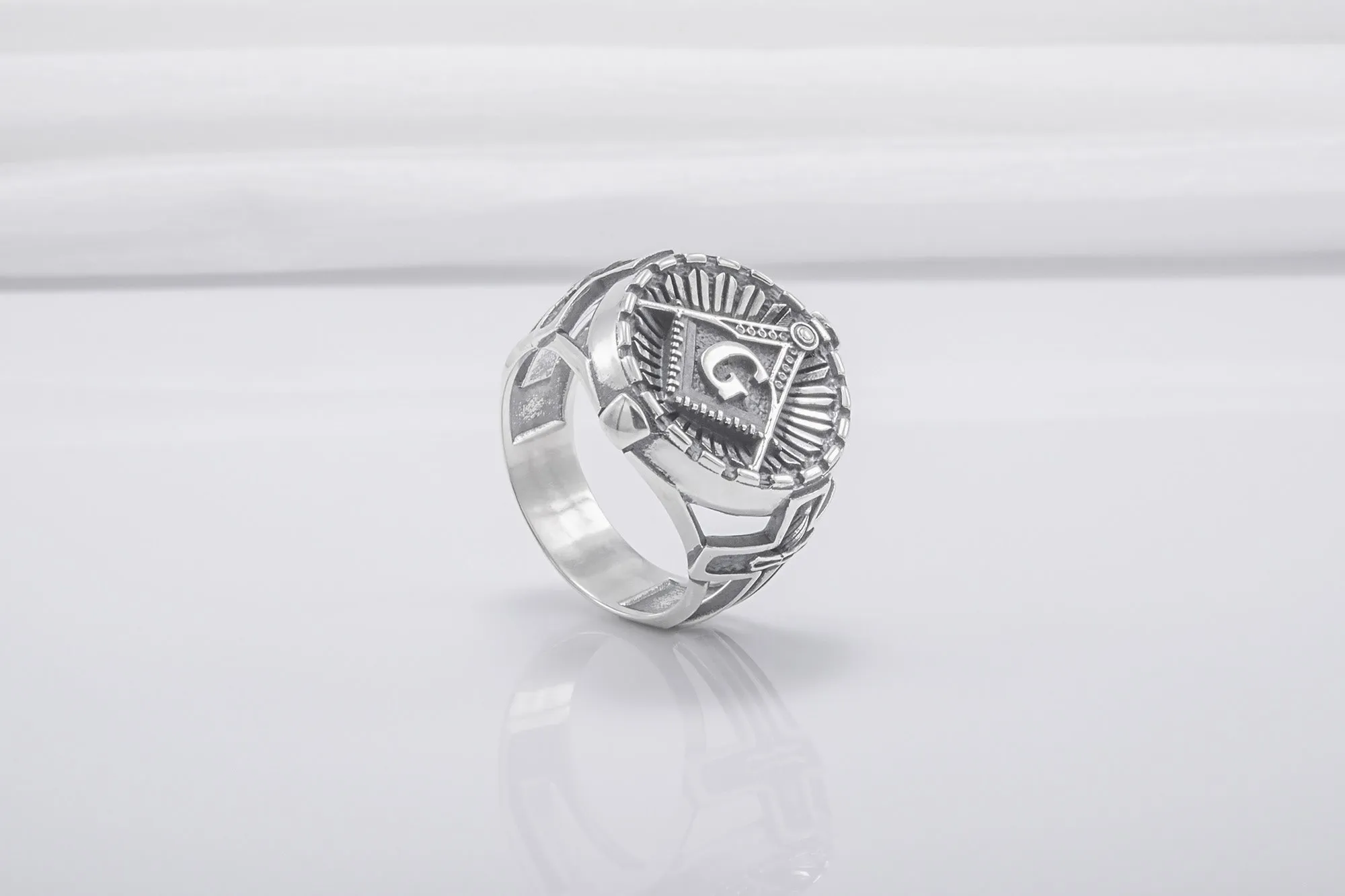 Square And Compasses Masonic Ring, Sterling Silver Handmade Jewelry
