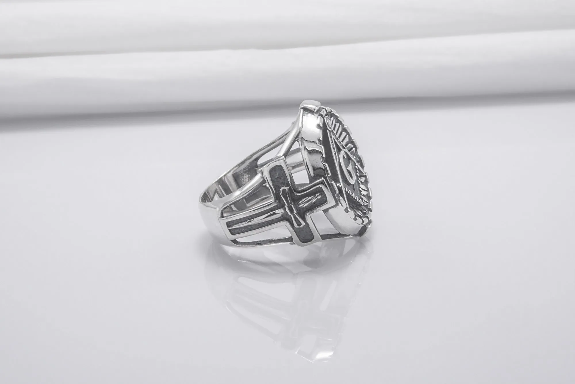 Square And Compasses Masonic Ring, Sterling Silver Handmade Jewelry