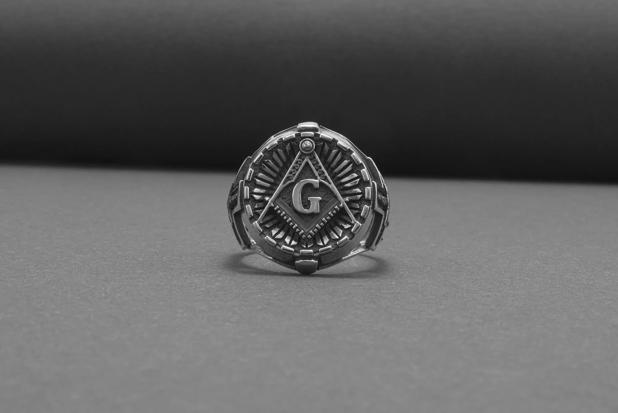Square And Compasses Masonic Ring, Sterling Silver Handmade Jewelry