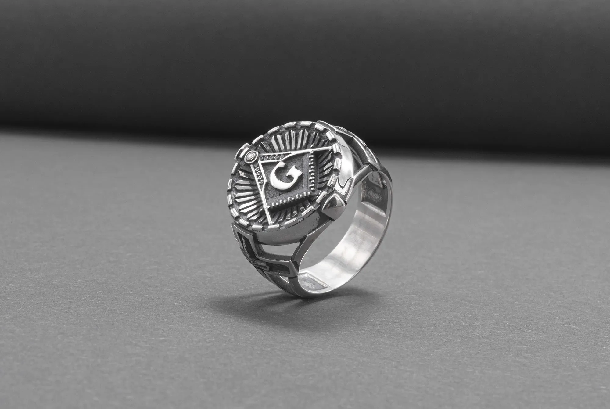 Square And Compasses Masonic Ring, Sterling Silver Handmade Jewelry
