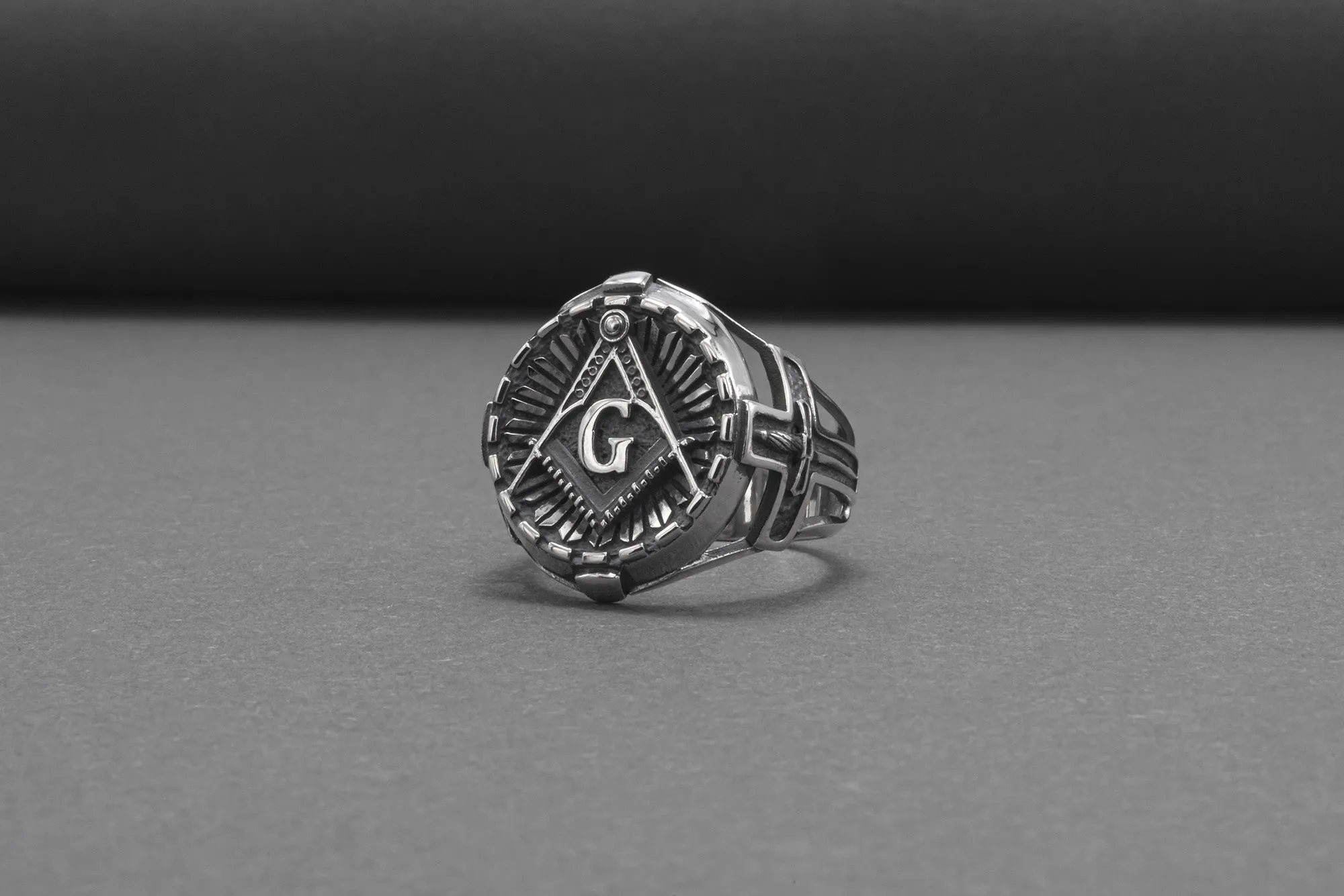 Square And Compasses Masonic Ring, Sterling Silver Handmade Jewelry