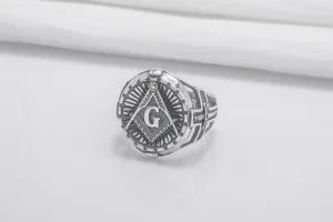 Square And Compasses Masonic Ring, Sterling Silver Handmade Jewelry