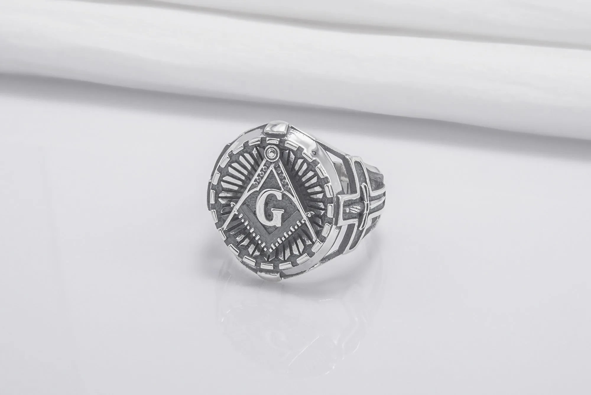 Square And Compasses Masonic Ring, Sterling Silver Handmade Jewelry