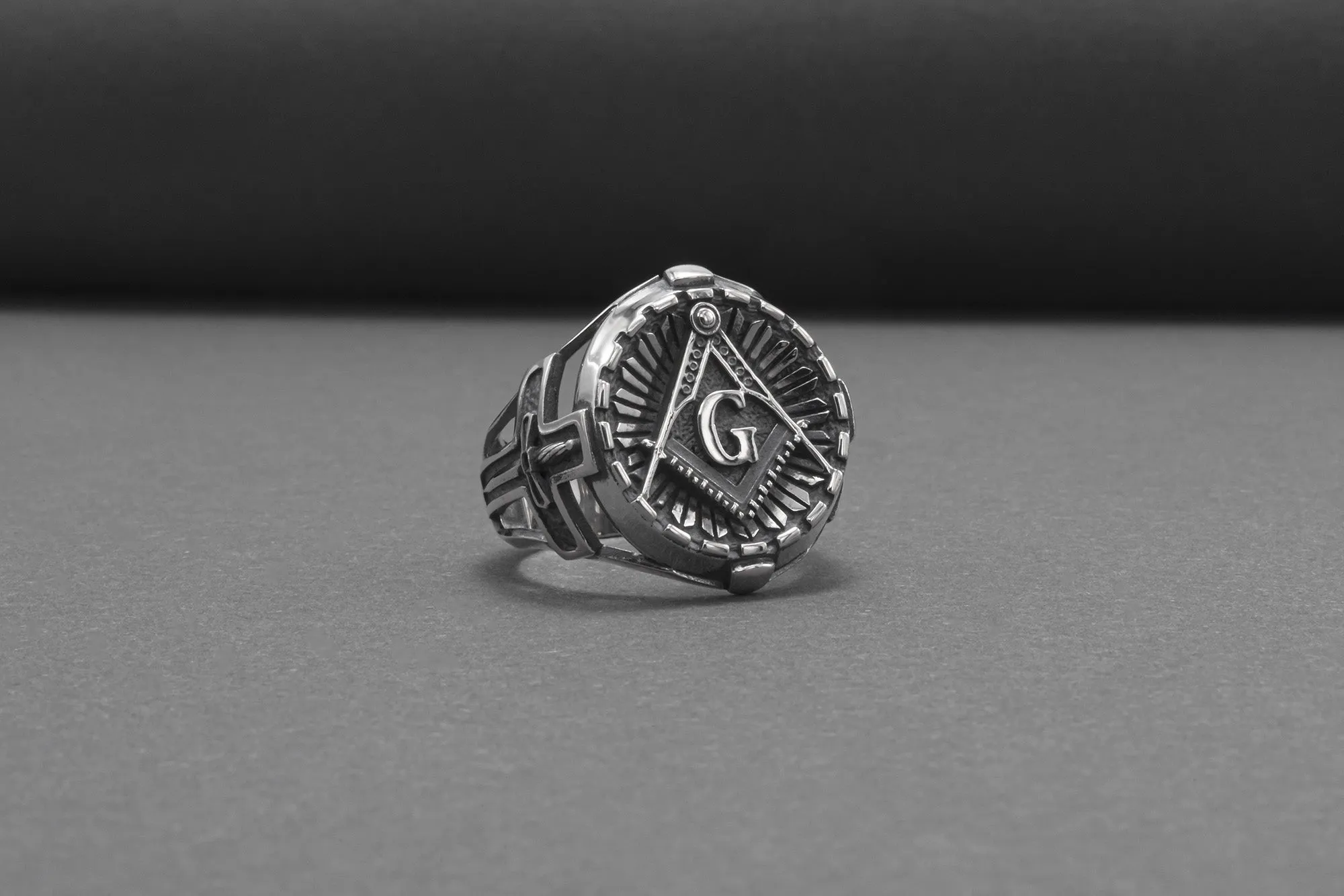 Square And Compasses Masonic Ring, Sterling Silver Handmade Jewelry
