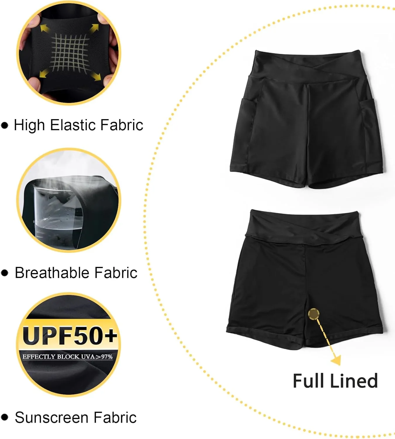 Tournesol Women's 4" Swim Shorts High Waisted Swimsuit Bottoms Cross Waist Bathing Suit Swimwear Boy Shorts with Pocket