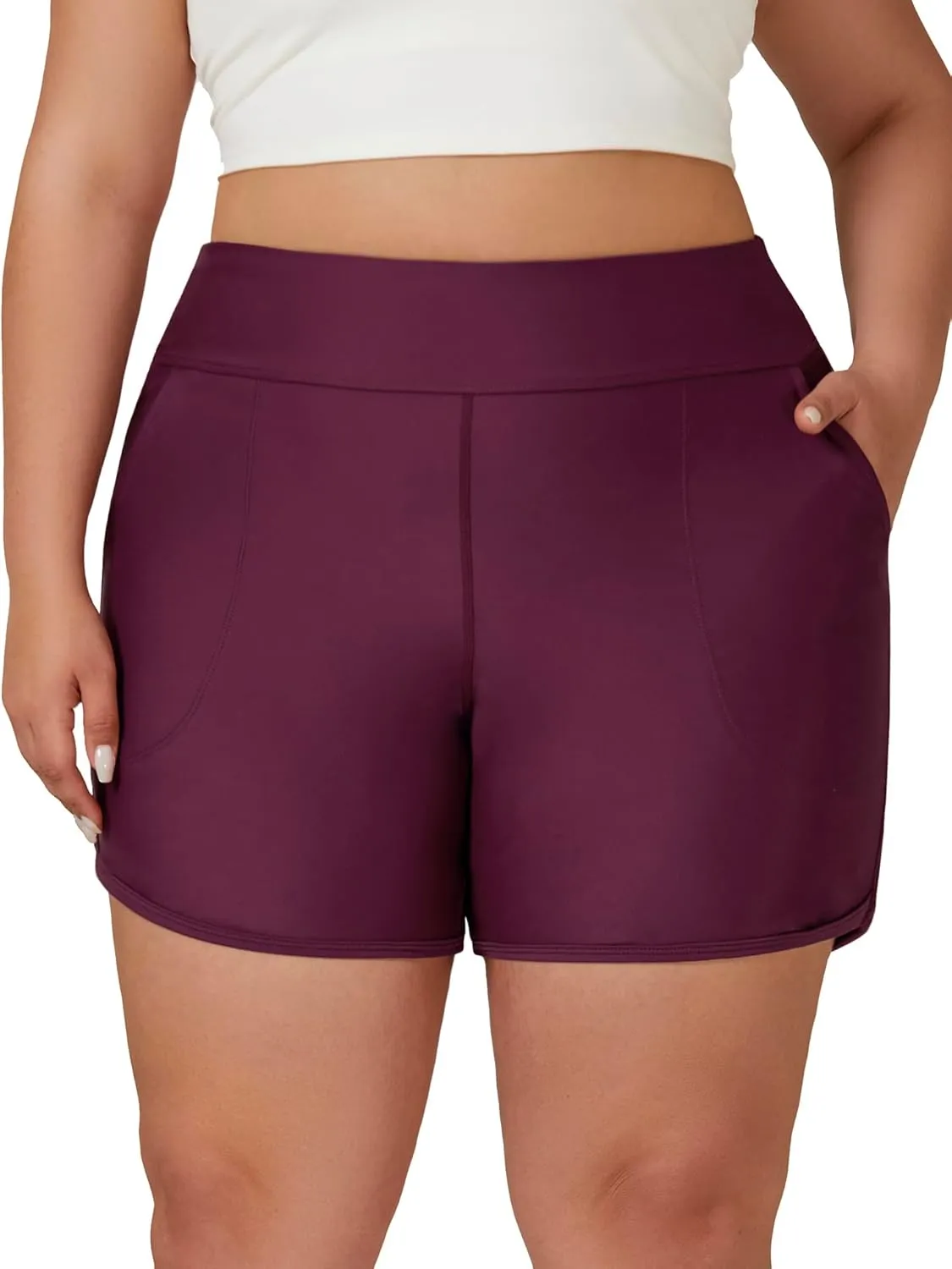 Tournesol Women's Plus Size Swim Shorts High Waisted Board Shorts UPF50  Bathing Suit Bottoms with Pockets 1X-5X