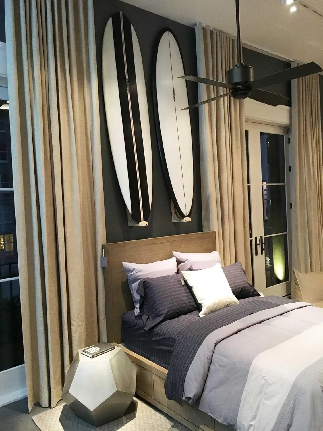 Vertical wood surfboard wall display rack