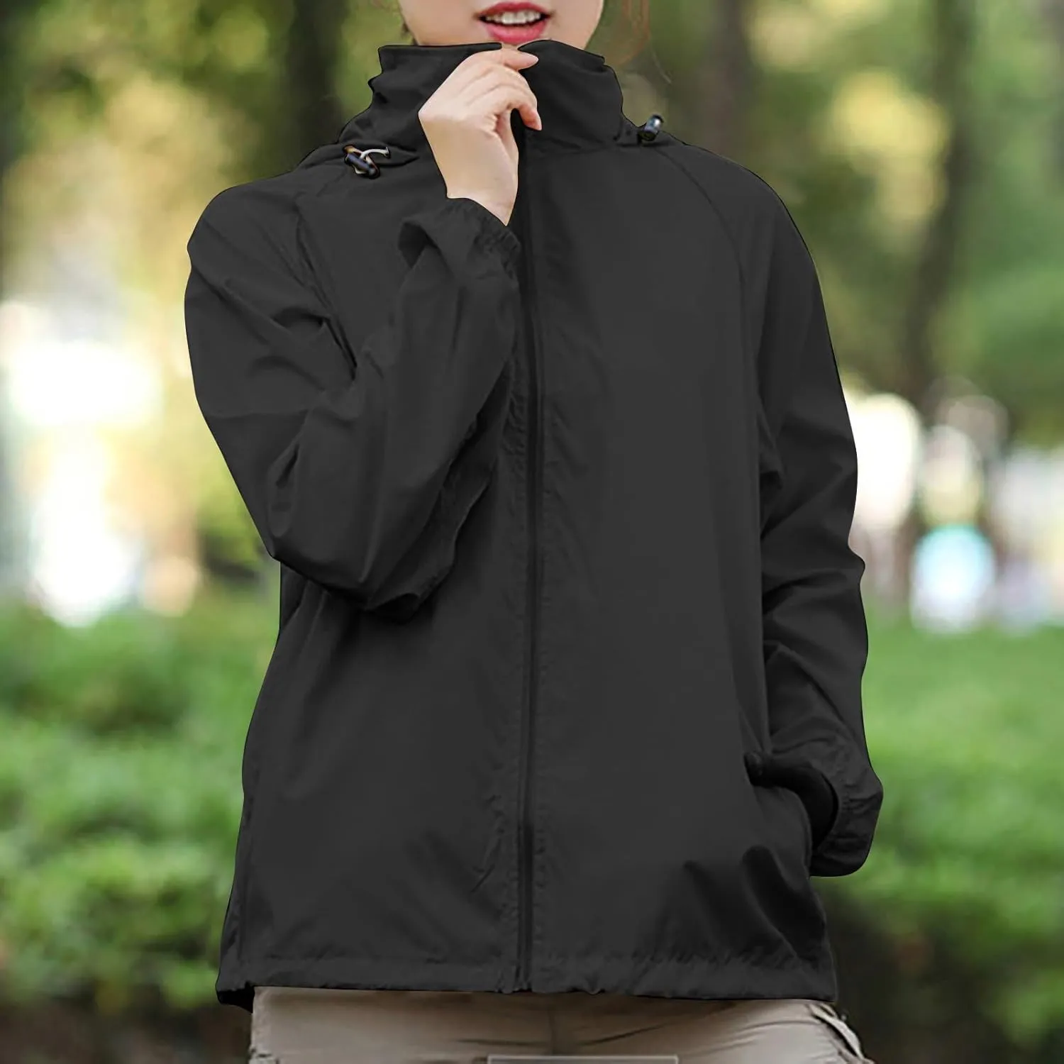 Womens Rain Jacket with Hood Lightweight Waterproof Raincoat Windbreaker Jackets Solid Color Packable Rain Coats