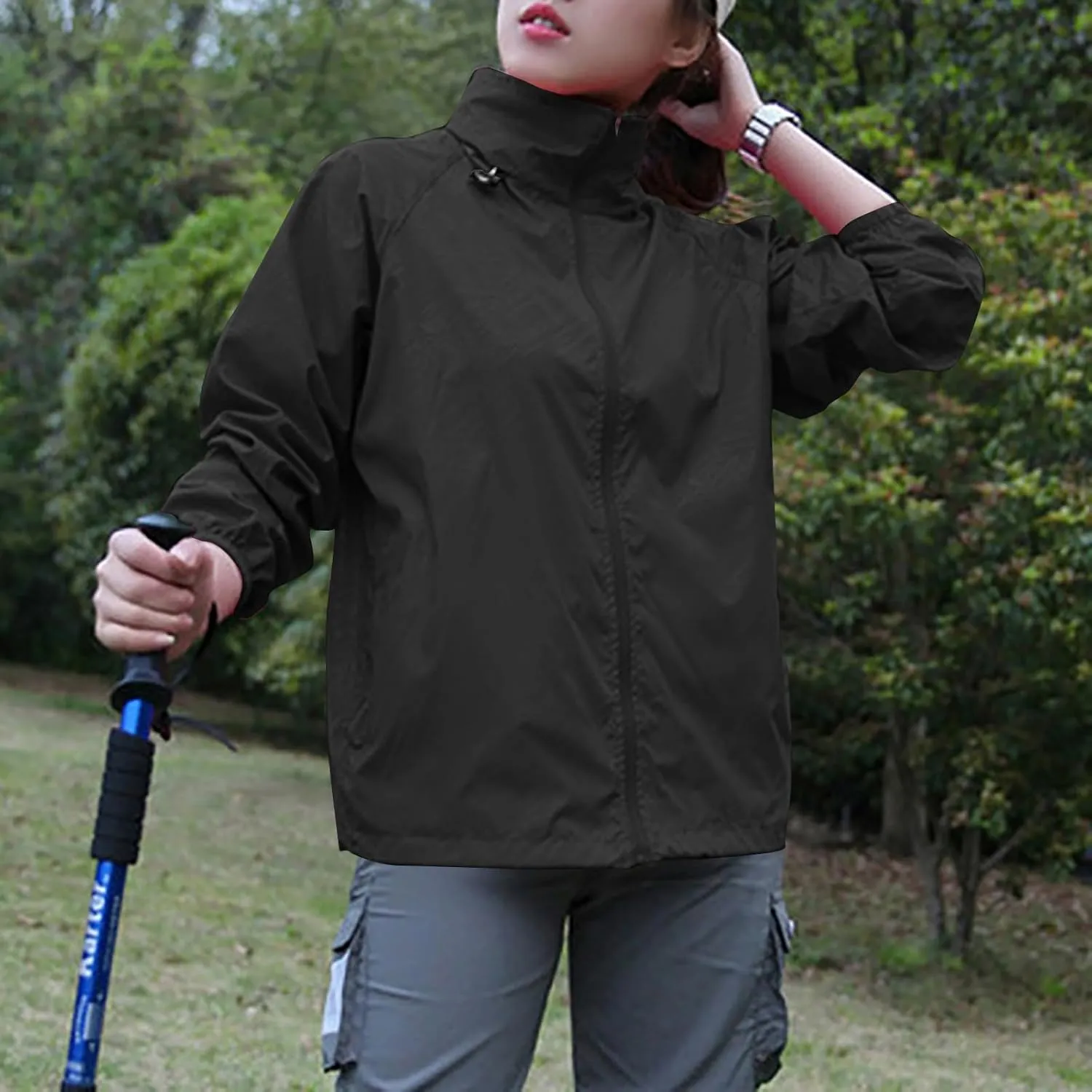 Womens Rain Jacket with Hood Lightweight Waterproof Raincoat Windbreaker Jackets Solid Color Packable Rain Coats