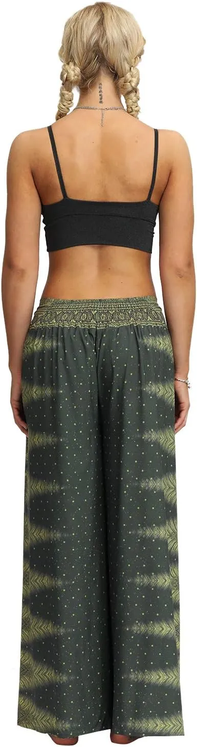 Womens Slit Wide Leg Pants Casual Hippie Beach Boho Pilate Flowy Palazzo Yoga Pants