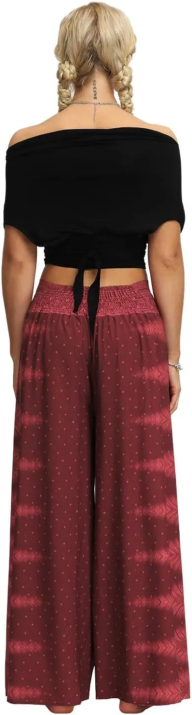 Womens Slit Wide Leg Pants Casual Hippie Beach Boho Pilate Flowy Palazzo Yoga Pants