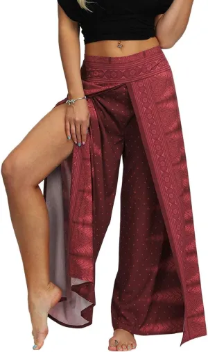 Womens Slit Wide Leg Pants Casual Hippie Beach Boho Pilate Flowy Palazzo Yoga Pants