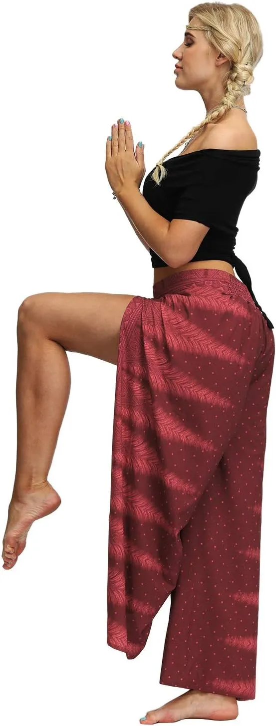 Womens Slit Wide Leg Pants Casual Hippie Beach Boho Pilate Flowy Palazzo Yoga Pants